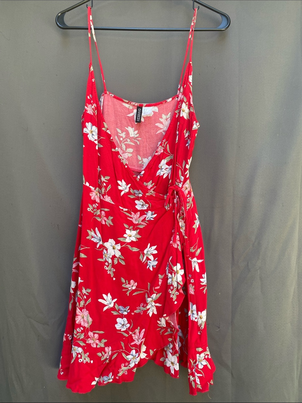 Divided Red Floral Wrap Mini Dress